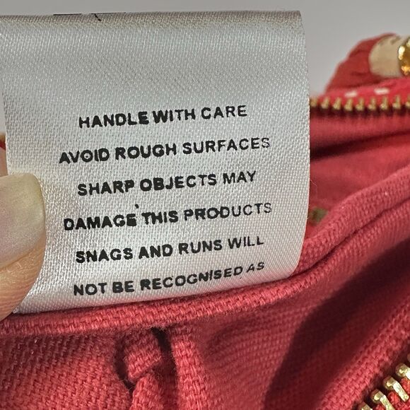 Kookai Red White Geometric Cotton Clutch Bag Boho Tribal Pattern Zip Pouch - Picture 6 of 7